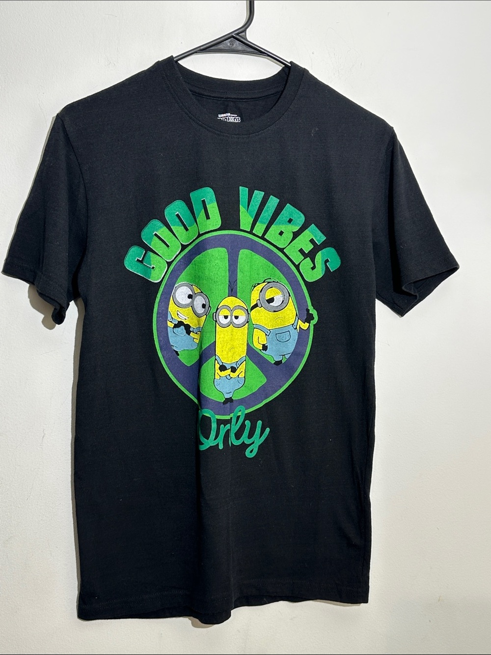 Good Vibes Graphic Tee — Black with Green & Yellow Minions Print